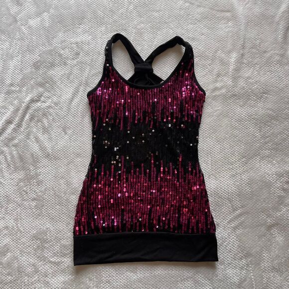 LIPSTICK PINK & BLACK SEQUIN RACERBACK TOP - Picture 2 of 4
